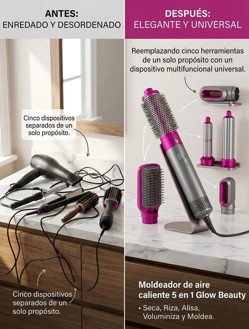 Cepillo Secador 5 en 1 Pro: Tu Salón en Casa (Seca, Alisa y Riza)